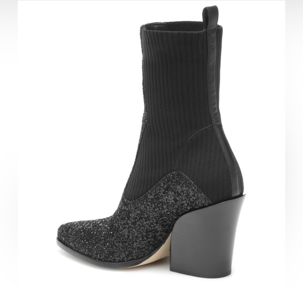 Jimmy Choo Mele Glitter 85 Western Stretch Knit Block Heel Ankle Boots Black 39 - Picture 2 of 9